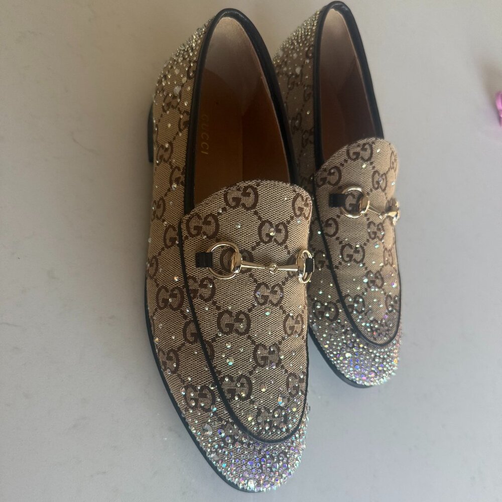 Gucci New Jordaan Crystal Embellished Horsebit Loafer